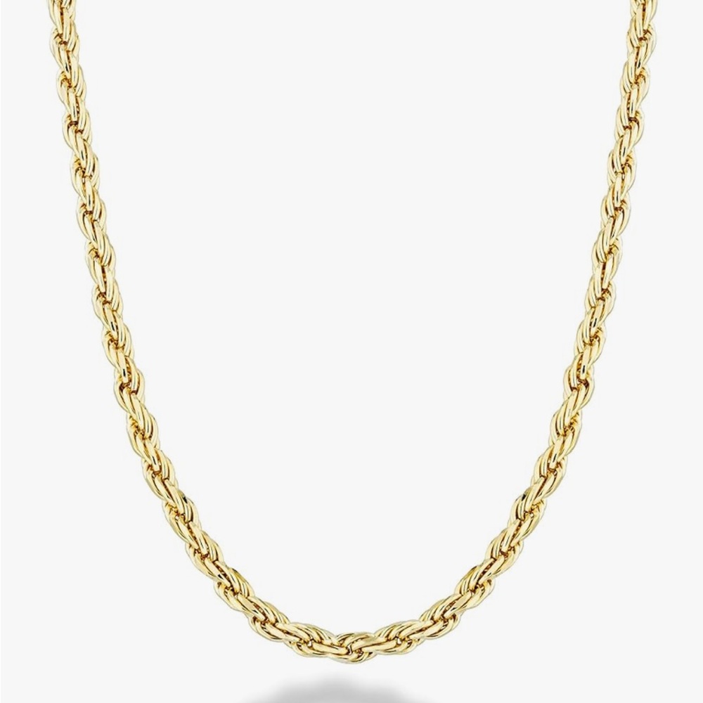 Italian 18K Gold - Solid 925 Sterling Silver 3mm Diamond Cut Rope Chain Necklace